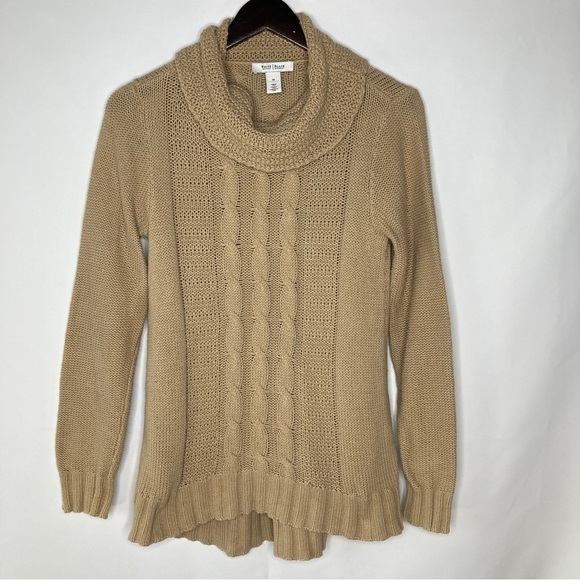 White House Black Market Women's Tan Knit Cowl Neck Sweater Size Medium - Picture 1 of 9